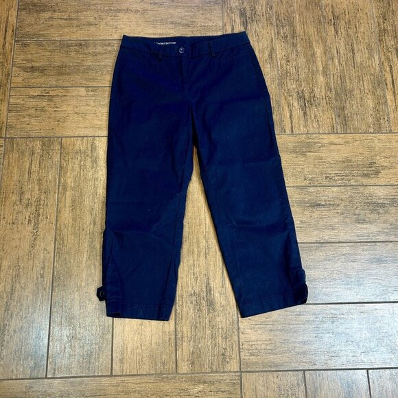 Talbots Navy Blue Perfect Skimmer Cropped Pants Size 2 Button Hem - Picture 10 of 10